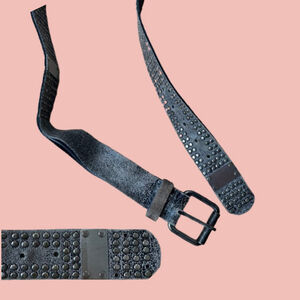 Vintage Studded Leather Belt Wide Punk Grunge Y2K Heavy Hardware